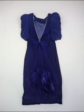 Vintage Nu-mode Deep Blue Velvet Bow Cocktail Dress